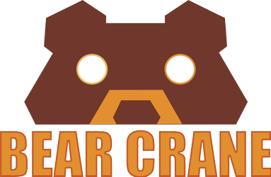 The Bear Crane logo, the face of a bear stares at you.